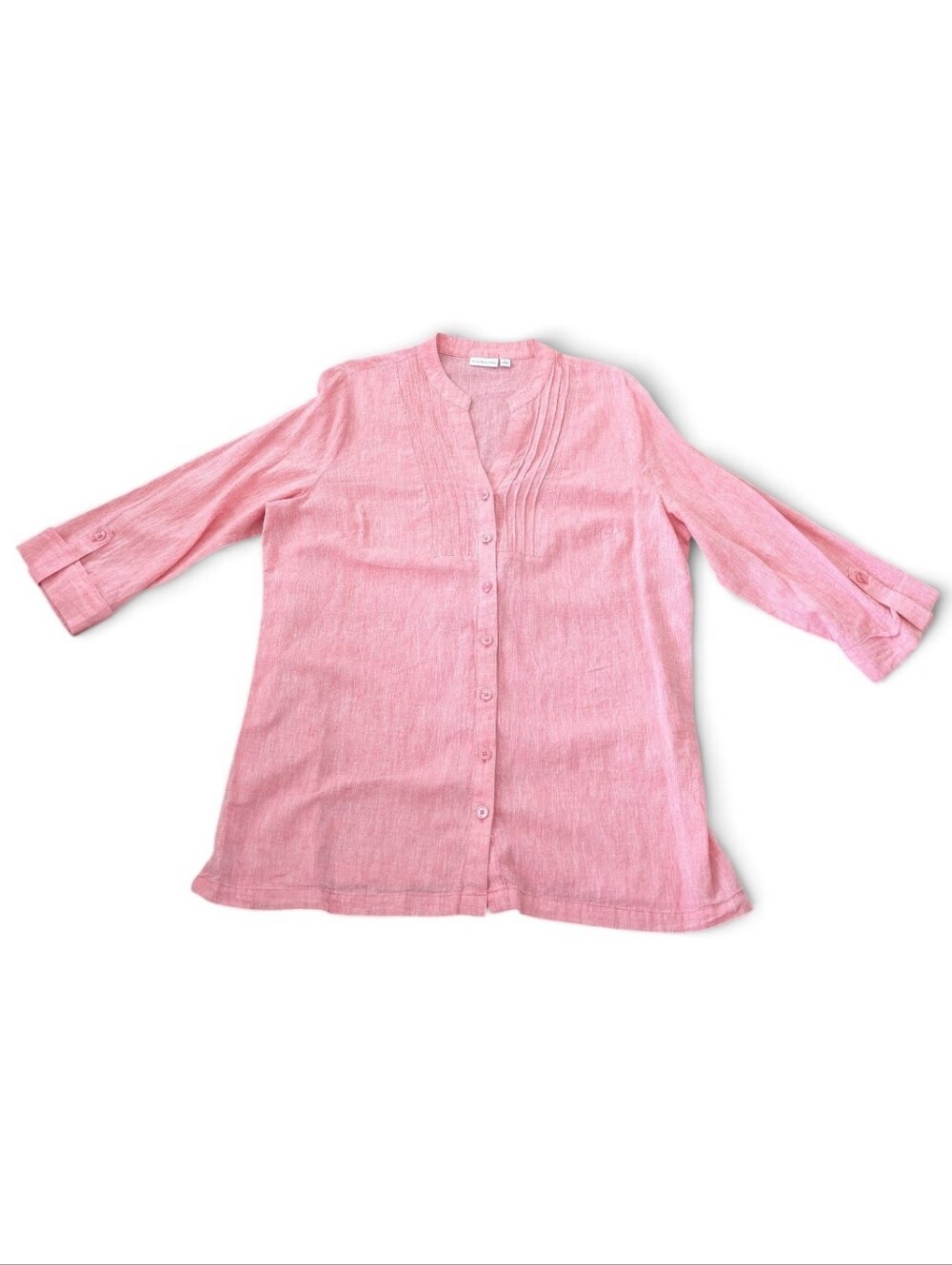 Kim Rogers Womens L Pink Linen Blend Popover Button Down Shirt Tunic Coastal NWT
